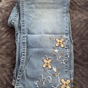 Avenue Light Blue Floral Embroidered Jeans